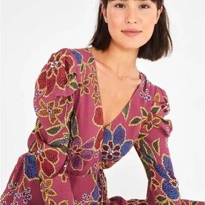 FARM Rio by Anthro Floral Boho Wrap Blouse with Tassels Medium. like new.